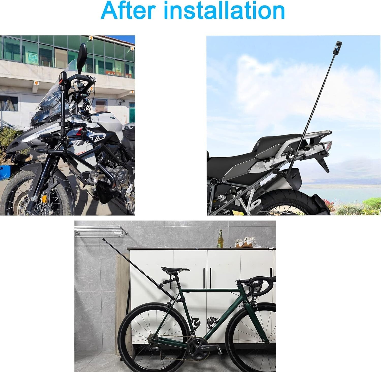 Adjustable 61" Selfie Stick & Mount Kit for Smooth Motorcycle Video Shooting