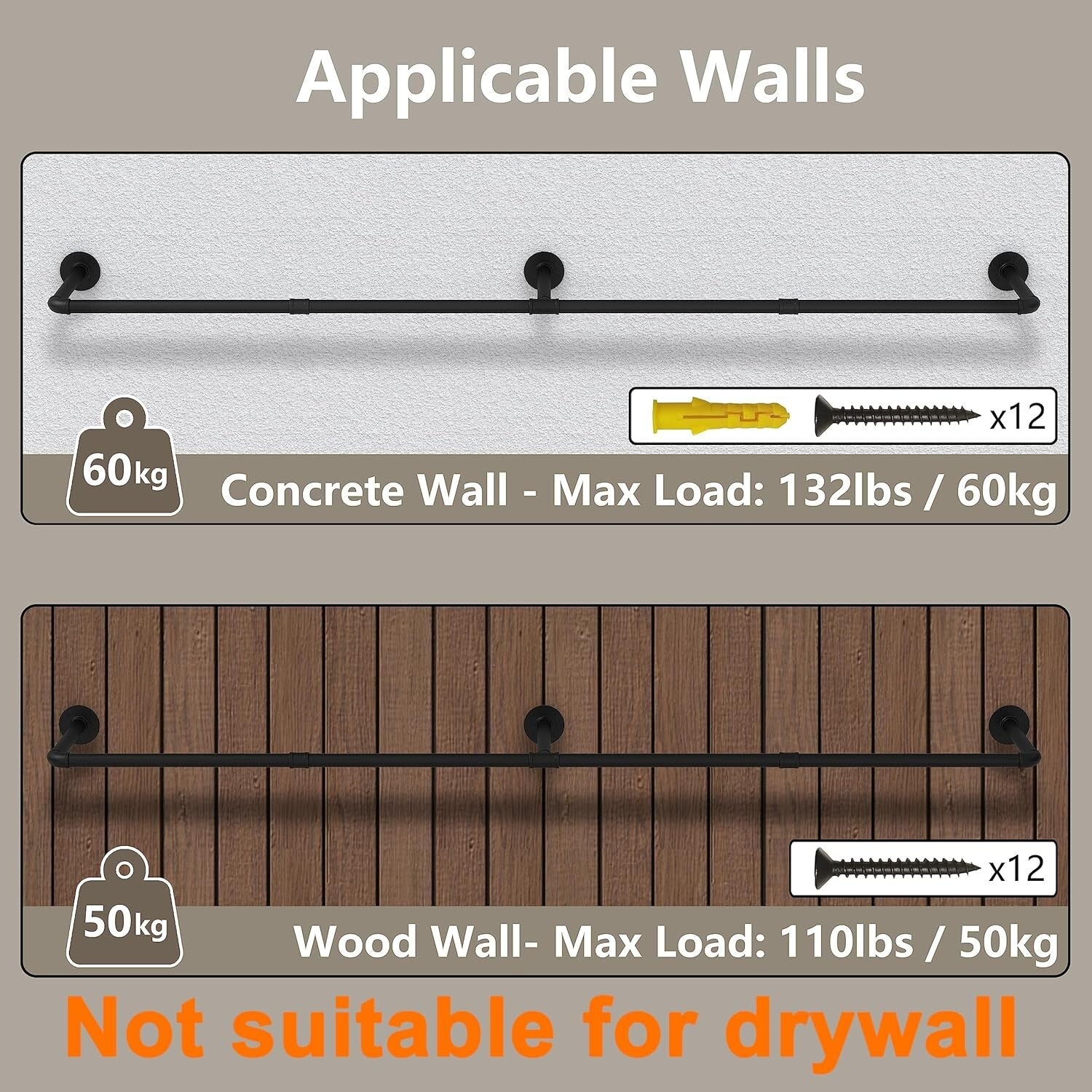 Portable 72''L Iron Clothes Rack with Hooks – Ideal for Laundry and Retail