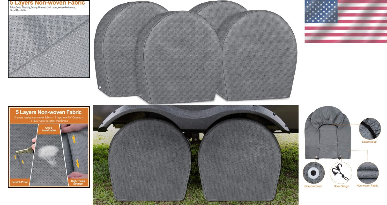 4-Pack Universal Tire Covers for 32-34.5" Tires - Premium Non-Woven Protection