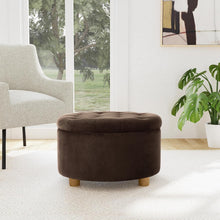 Load image into Gallery viewer, Chic Button Tufted Velvet Ottoman with Honey Oak Legs - Stylish Storage Solution