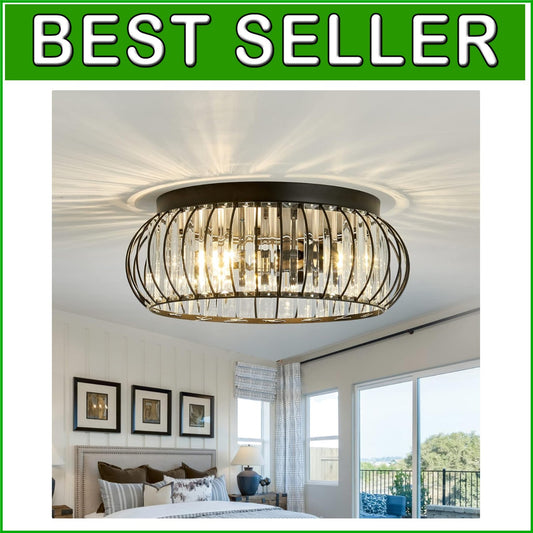 Elegant Indoor Crystal Flush Mount Light – Perfect for Hallways and Living Rooms