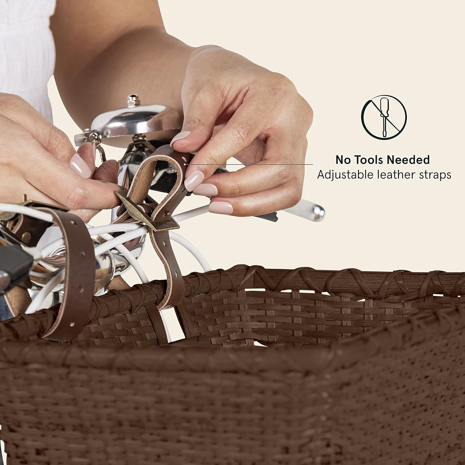 Durable Cane Woven Bicycle Basket with Classic Leather Straps - Perfect Gift