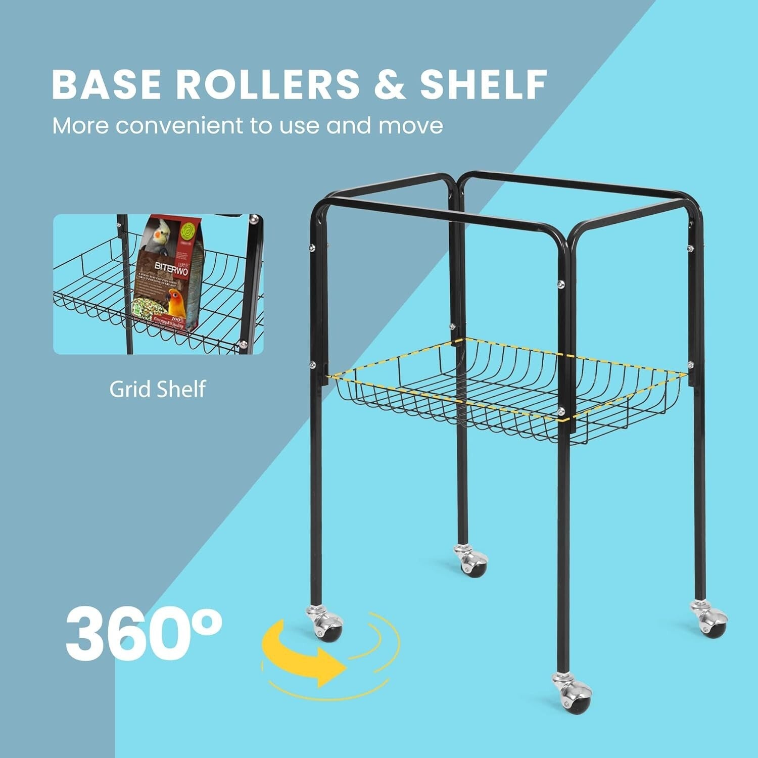 64-Inch Black Bird Cage with Play Top & Rolling Stand for Parrots and More