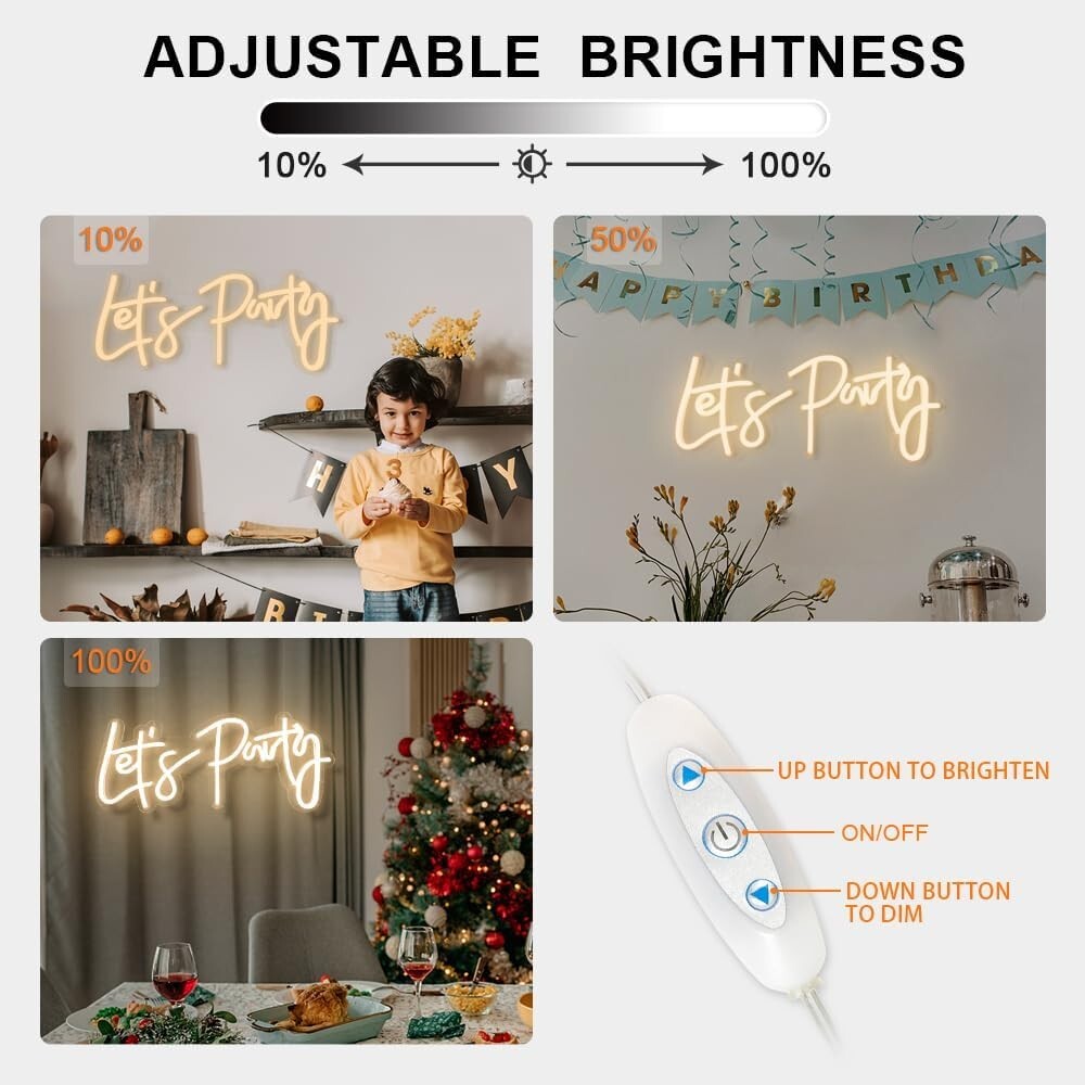 Dimmable LED Let's Neon Sign 23"X10" - Perfect for Events & Celebrations