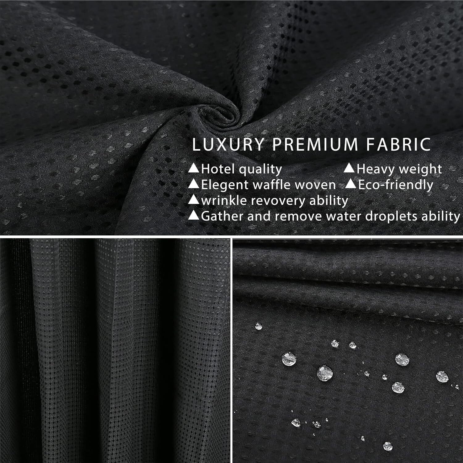 Luxury Hotel-Grade Shower Curtain with Thick Waffle Weave & Mesh Top - 72x74