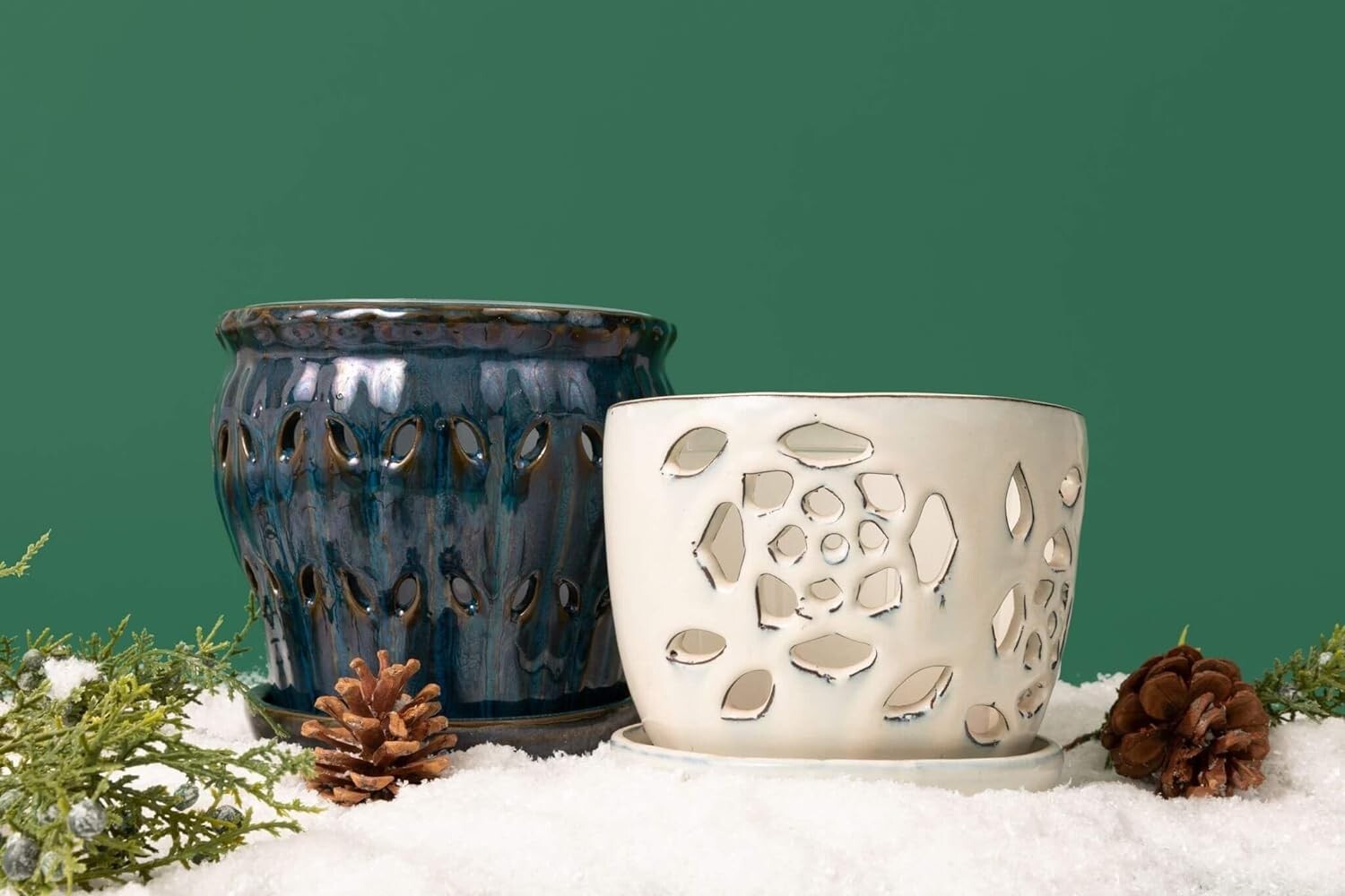 Elegant 6" Teal Jade Ceramic Orchid Pot with Drainage – Ideal for Indoor Plants