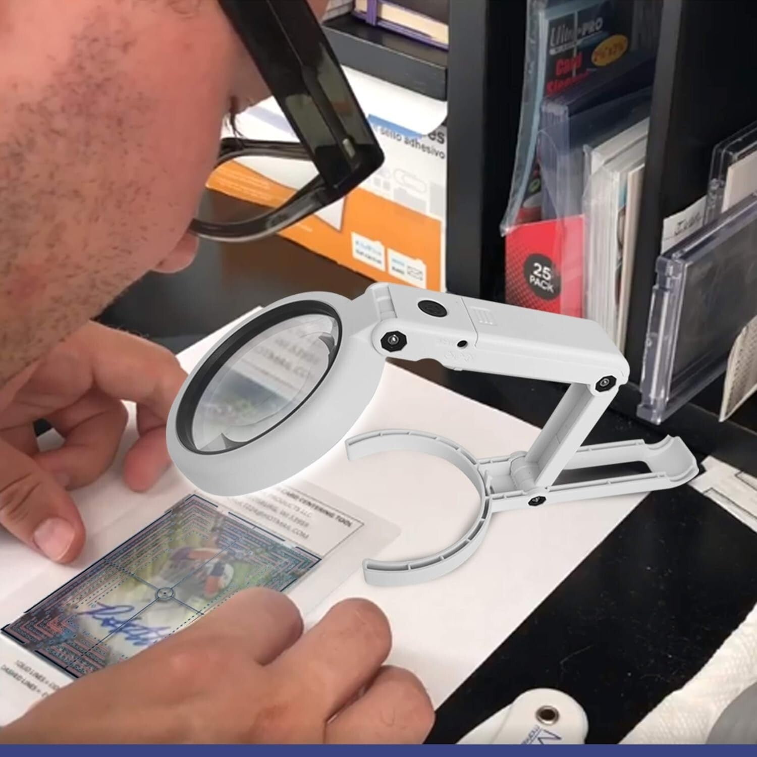 All-Ages Sports Card Grading Kit: Includes LED Lamp, Gloves, and Cleaning Cloths