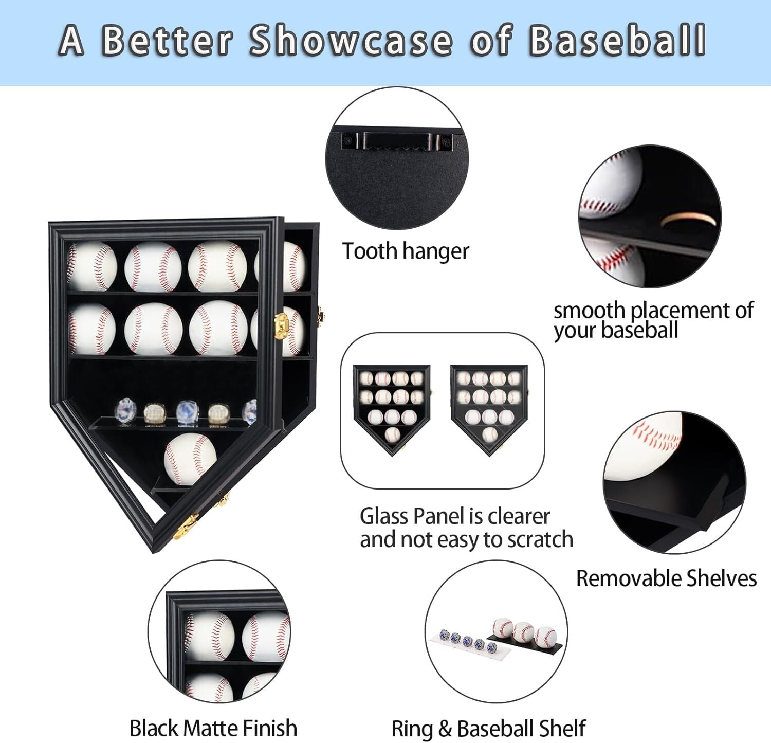 Stylish Baseball & Championship Ring Display Case with Detachable Partitions