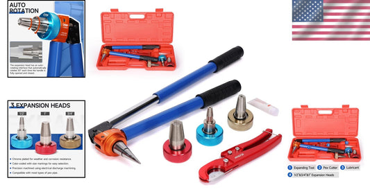 Manual PEX Expanding Tool Kit with Auto-Rotation for 1/2, 3/4 & 1 Inch Fittings