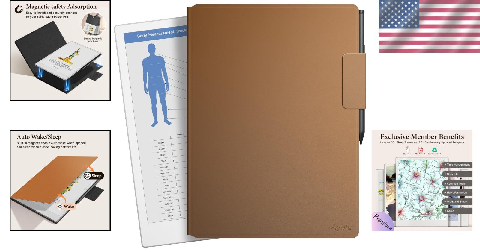 Elegant and Lightweight Magnetic Case for Remarkable Paper Pro - Brown Finish