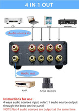 Load image into Gallery viewer, HiFi RCA Switch Stereo Selector - 4 Sources to 1 Output with Gold Connectors