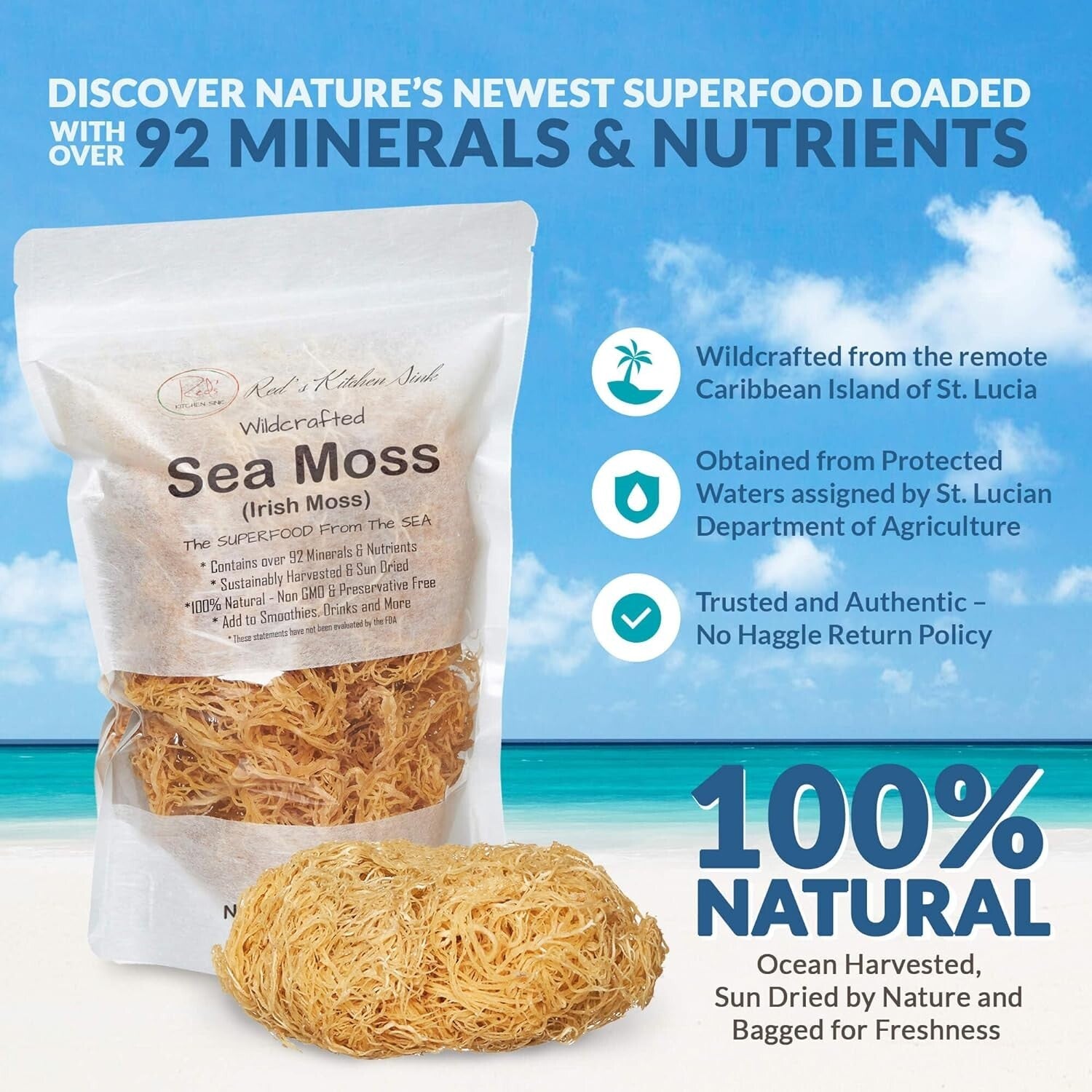 100% Natural Seamoss from St. Lucia - 1 Pound for Immunity & Digestive Support