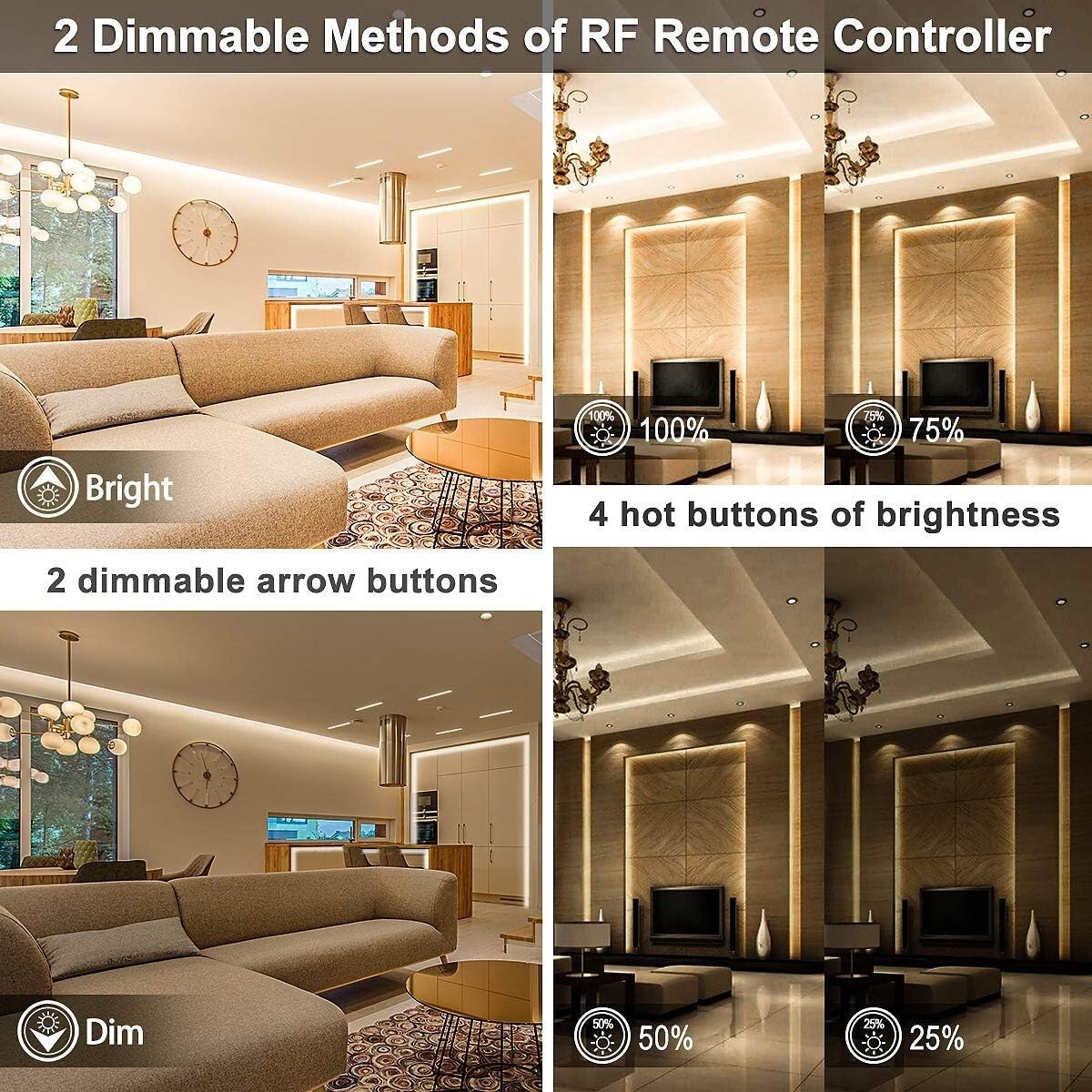 65.6ft Dimmable Warm White LED Strip Lights with RF Remote - Perfect Ambiance