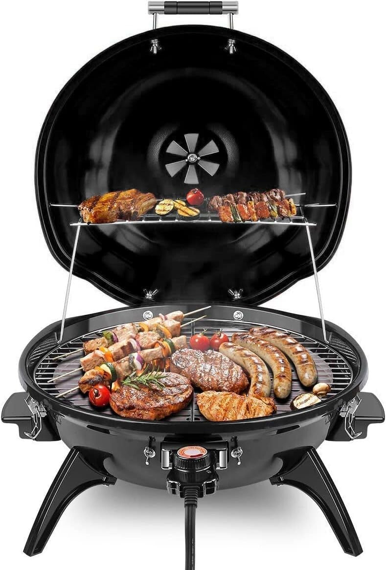 15-Serving Electric Indoor/Outdoor Grill - Removable Stand & Double Layer Design
