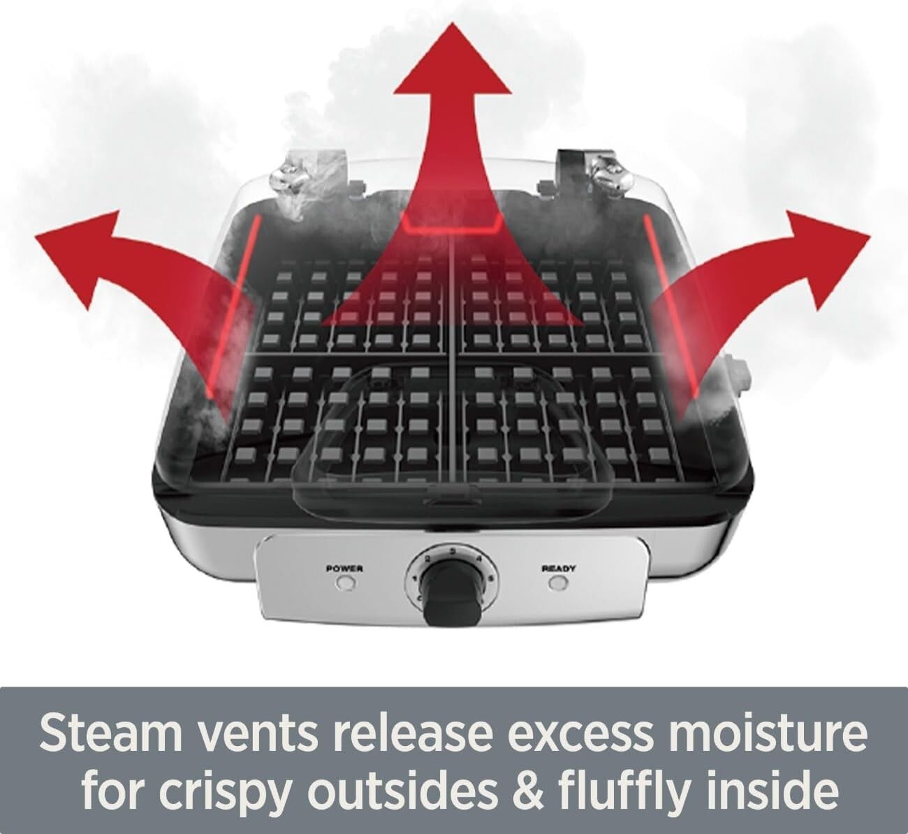 Dishwasher Safe 4 Waffle Maker - Elegant Stainless Steel with 6 Browning Options