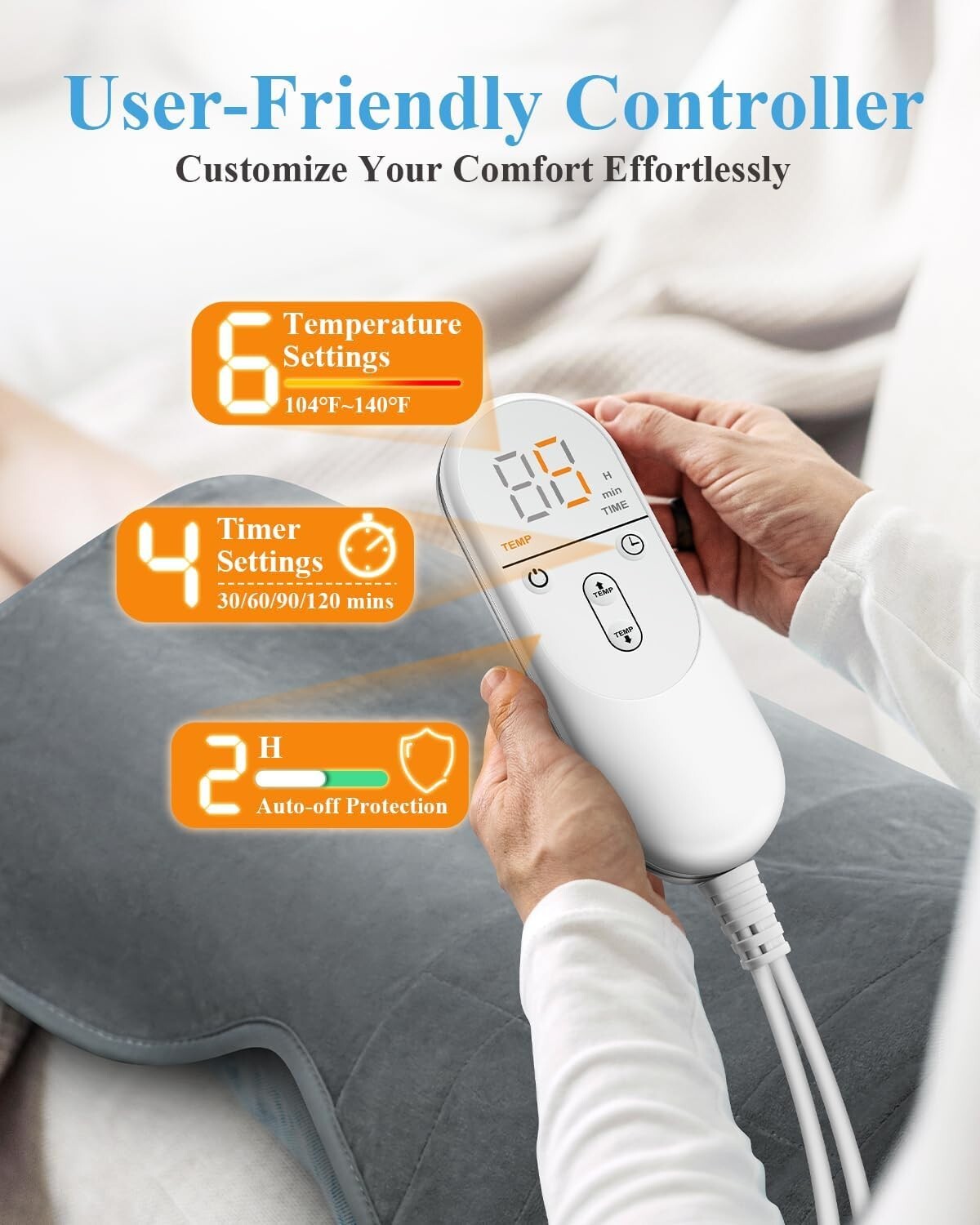 Soft & Adjustable Heating Pad for Back Pain - 2 Hour Auto-Off, Ideal Gift Option