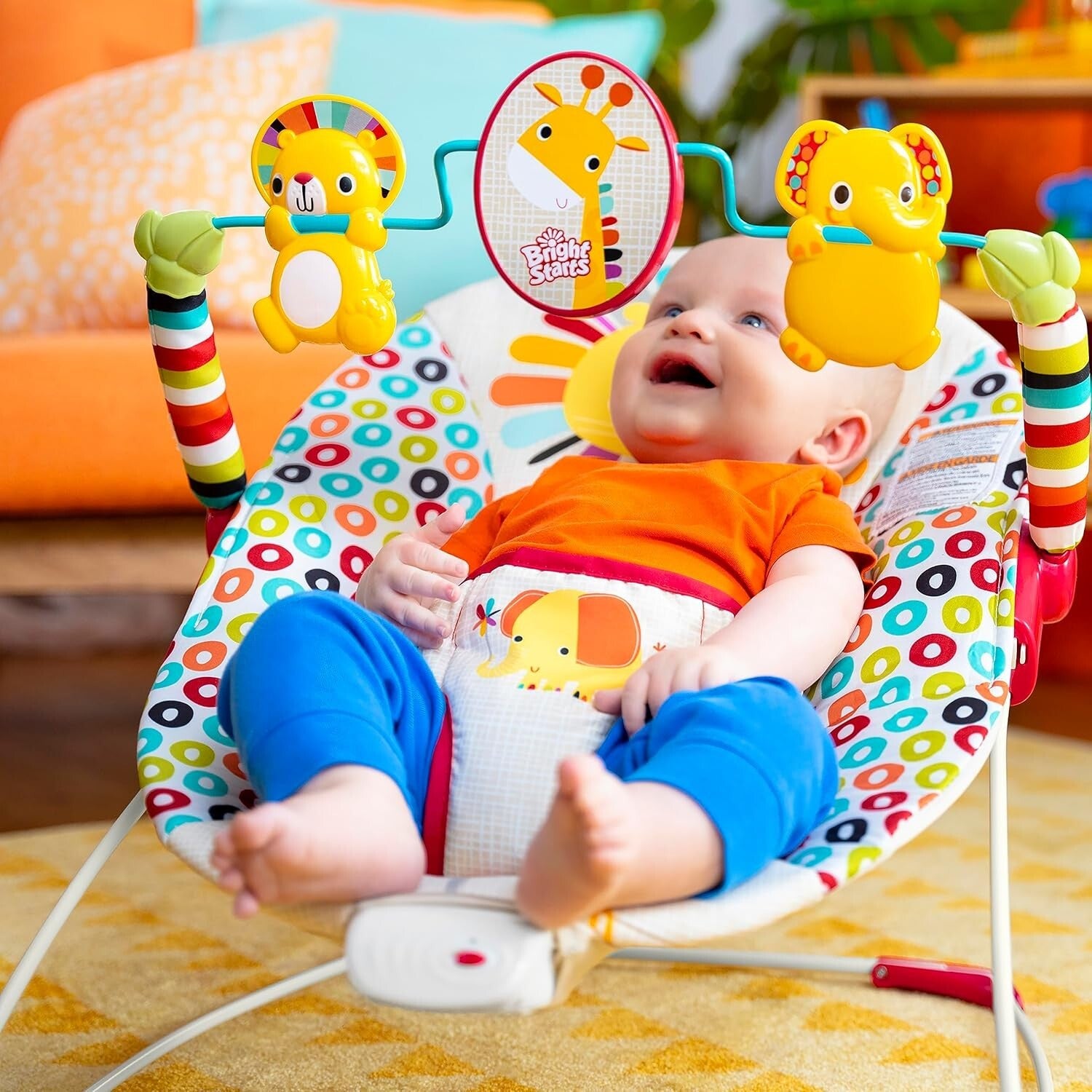 Portable Baby Bouncer with Soothing Vibrations & Toy Bar - Playful Pinwheels