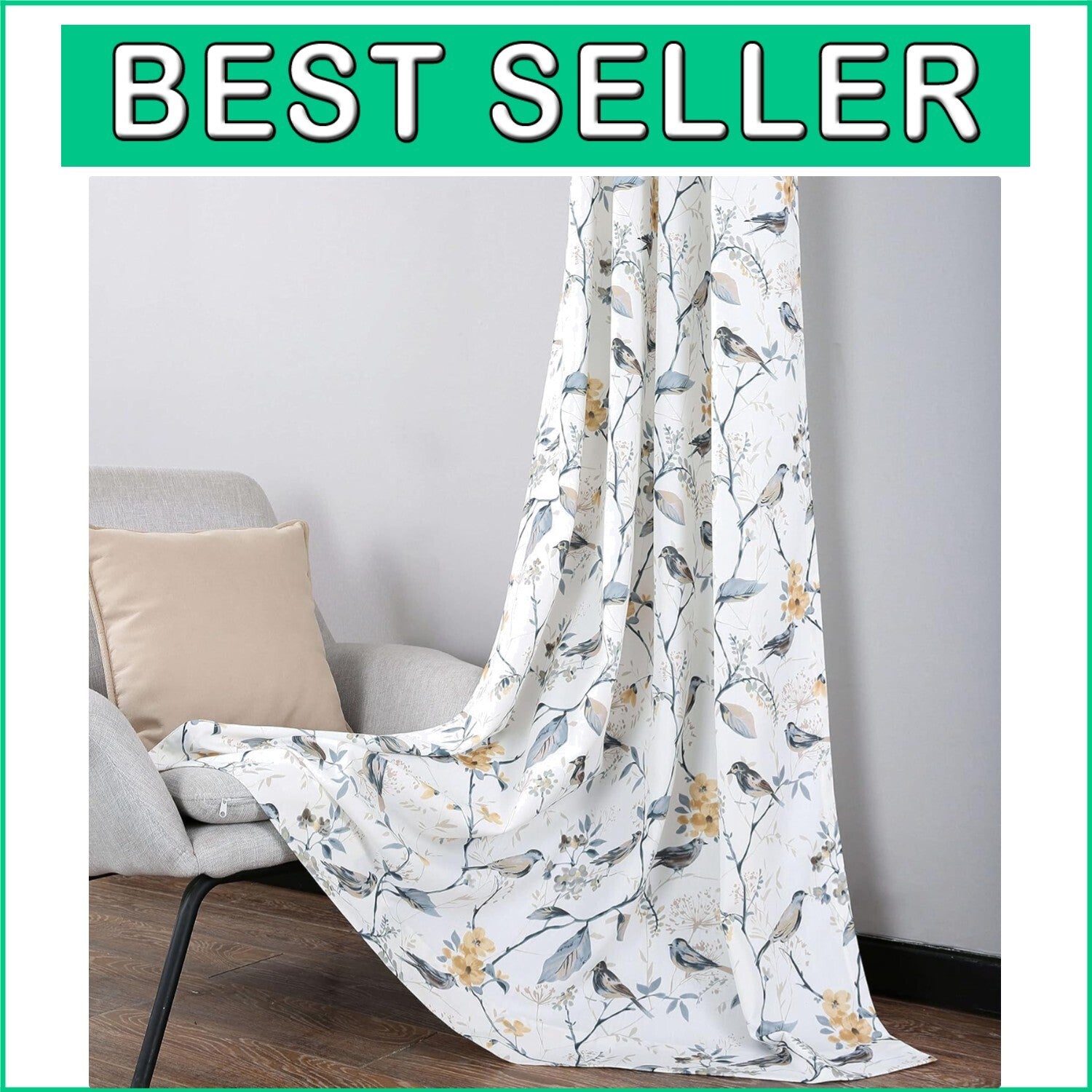 Beautiful Birds & Branches Grey Curtains - Pack of 2 for Modern Farmhouse