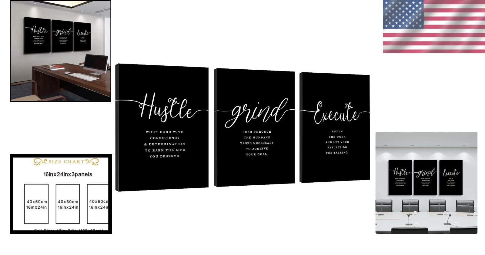 Durable Modern Canvas Art Set - Motivational Quotes for Office & Home (3 pcs)
