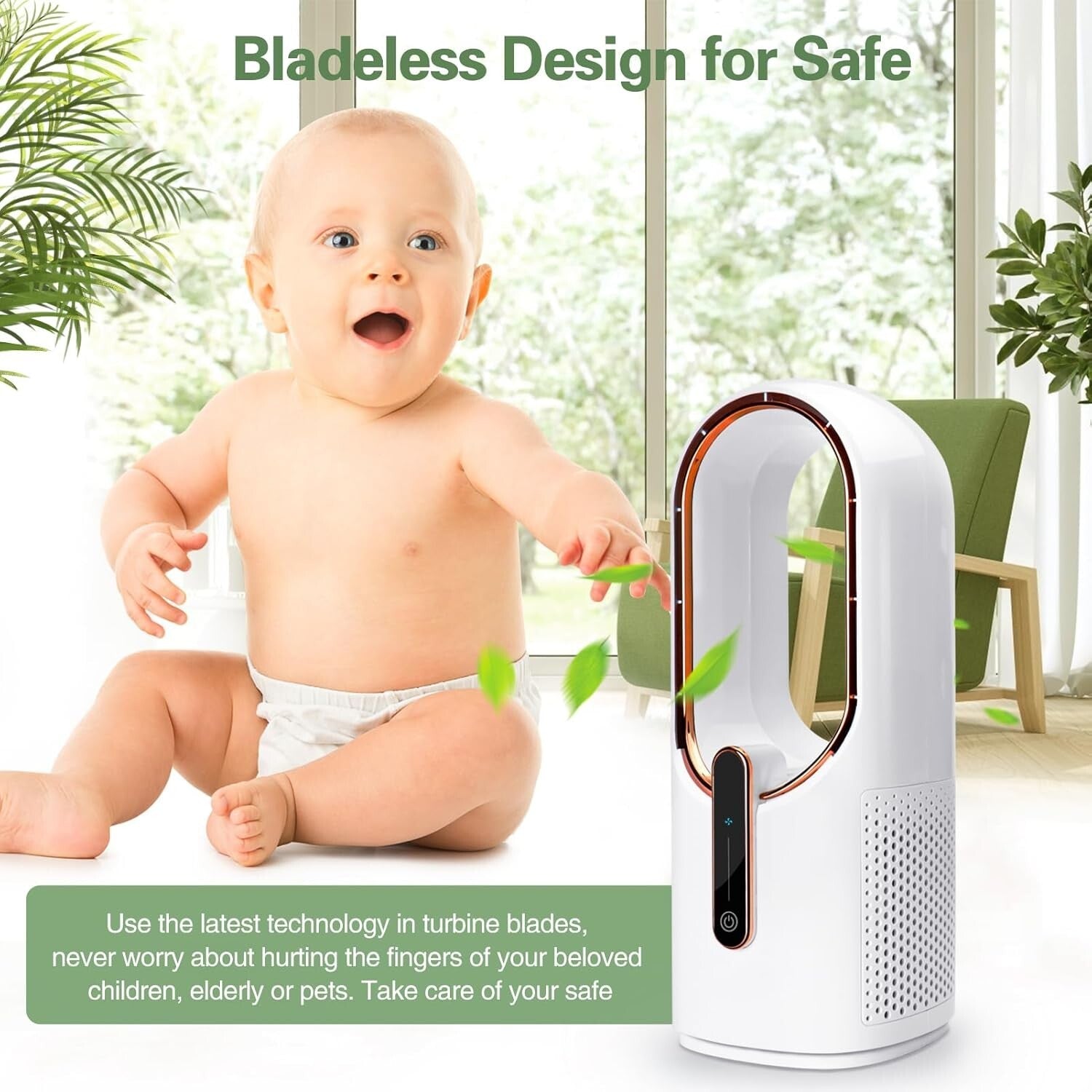 11.8 Inch Sleek Bladeless Portable Fan with Touch Control & 3 Speed Settings