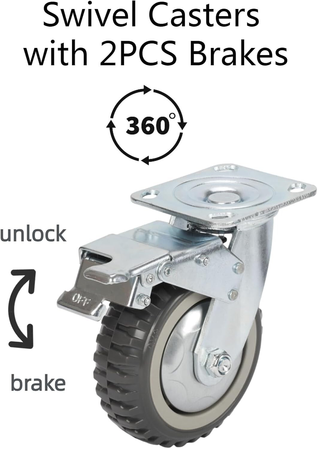 Durable 8 Inch Swivel Casters with 360° Ball Bearing - Locking & Non-Locking Set