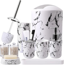 Load image into Gallery viewer, Complete White Marble Bathroom Collection - Trash Can, Soap Dispenser &amp; More
