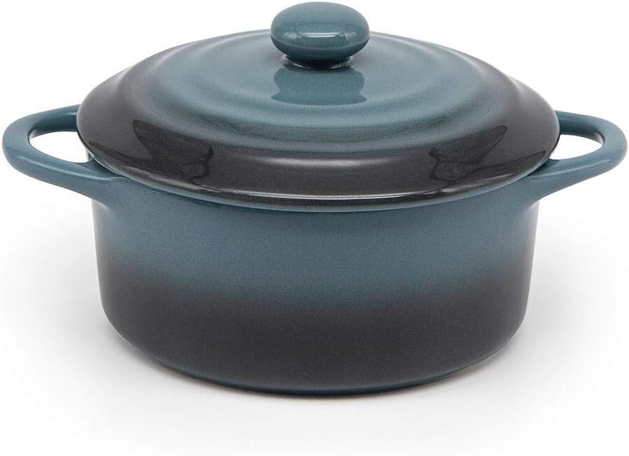 Durable Stoneware Cocotte Set - Individual 12 oz Dishes with Lids & Handles