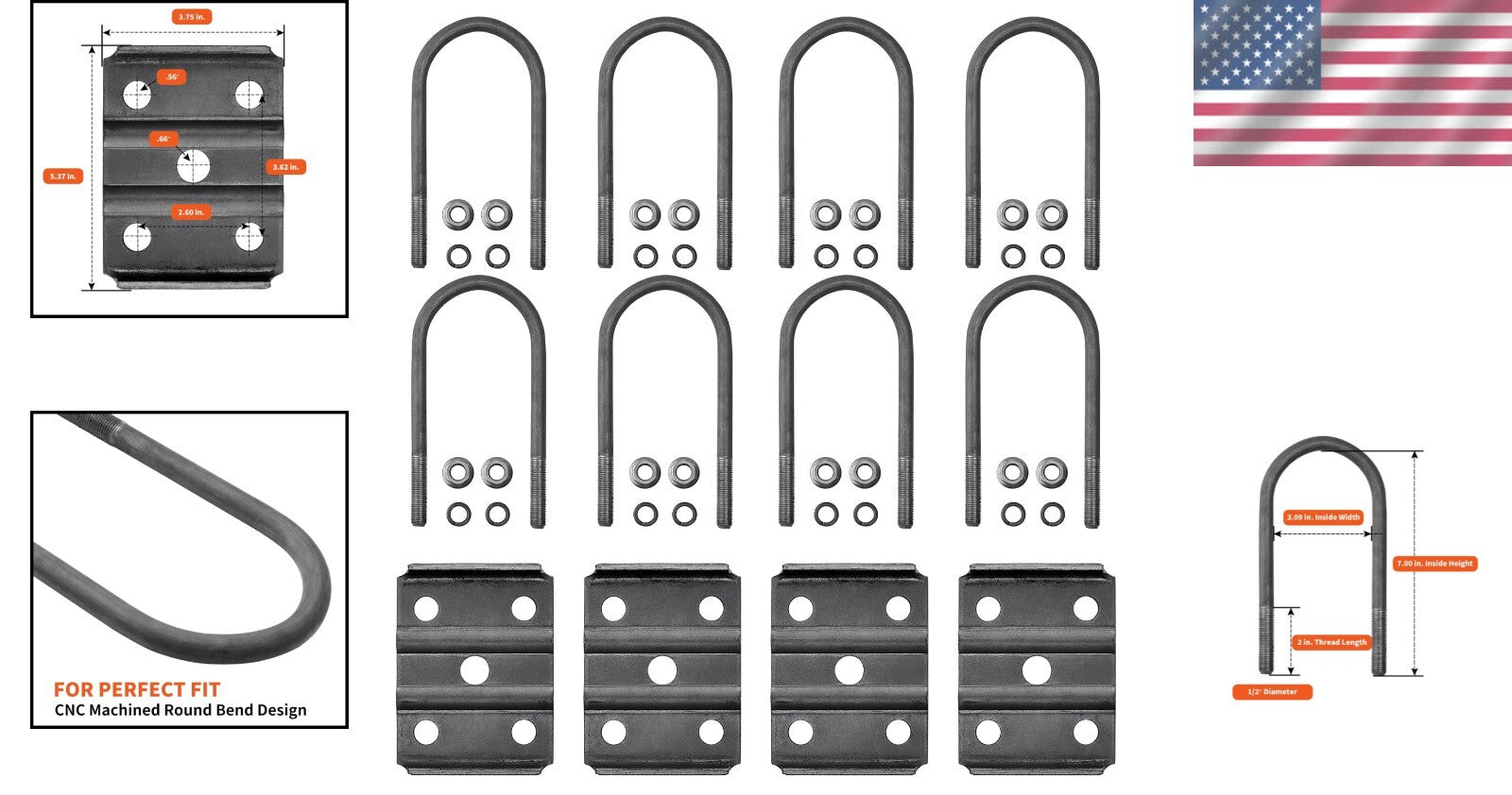 Alloy Steel U Bolt Kit for 5,200-7,000 lb Trailers - Easy Install 2 Pack