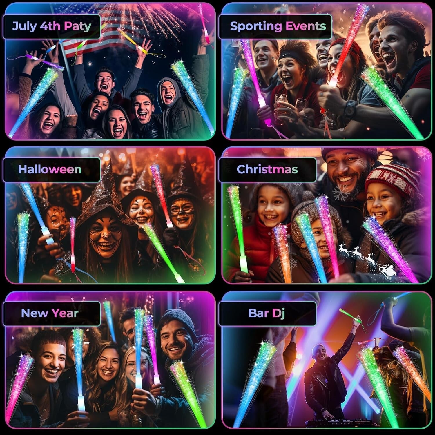 100 PCS LED Glow Fiber Wands - Ultimate Party Supplies for Vibrant Celebrations