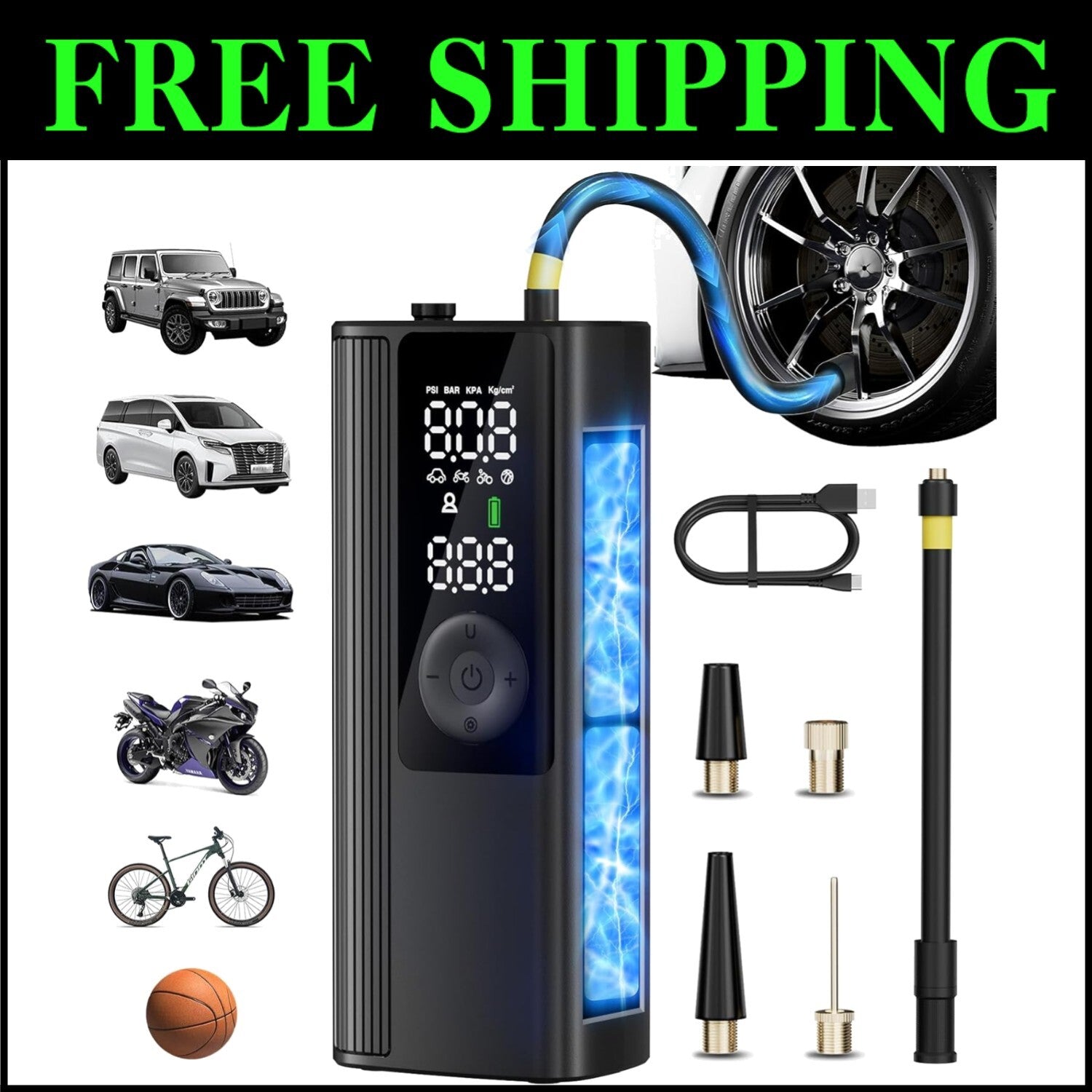 Compact 150 PSI Tire Inflator with Auto Shut-Off - Perfect for Car & Motorcycle