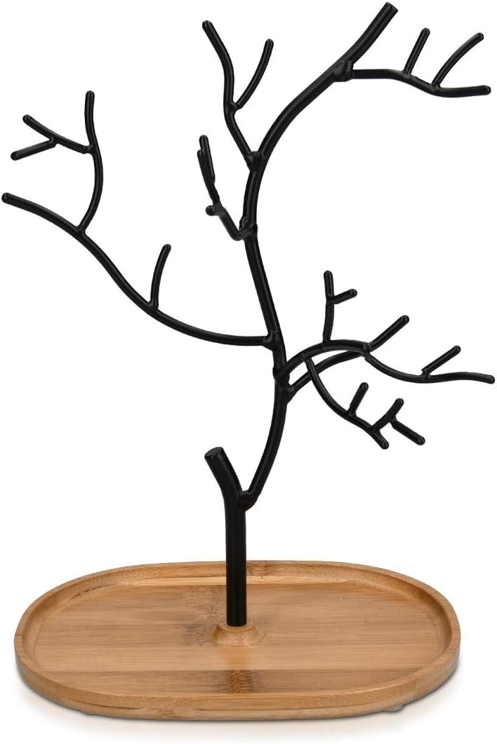 Fashionable Jewelry Tree Stand with Bamboo Base - Perfect for Necklaces & Rings
