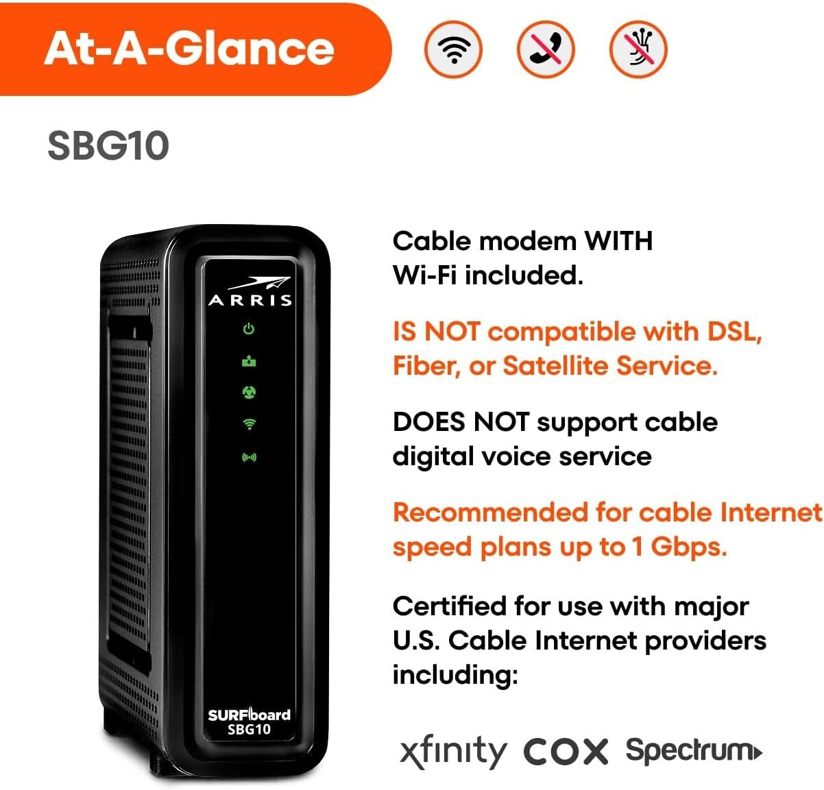 DOCSIS 3.0 Cable Modem Router Combo – 16x4 AC1600 Wi-Fi for High-Speed Internet