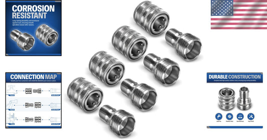 304 Stainless Steel Garden Hose Quick Connect Fittings Set of 4 for Effortles...