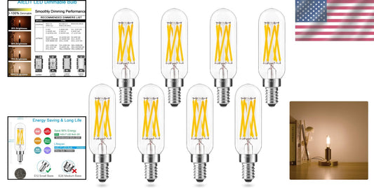 Smooth Dimming Antique Glass T8 LED Bulbs, 3000K Soft White, 8-Pack E12 Base