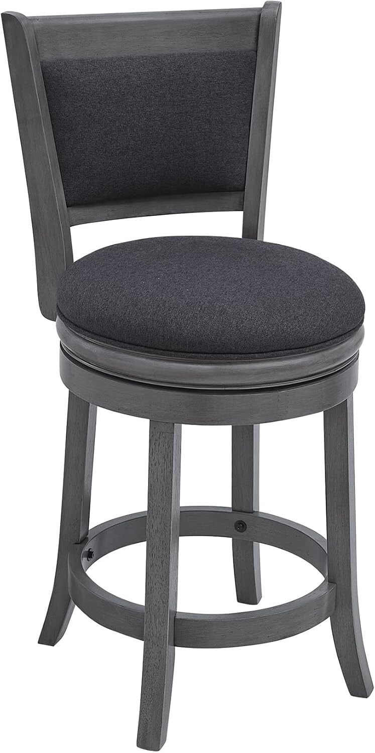 Elegant 24-Inch Dark Grey Upholstered Swivel Counter Stools - Modern Design