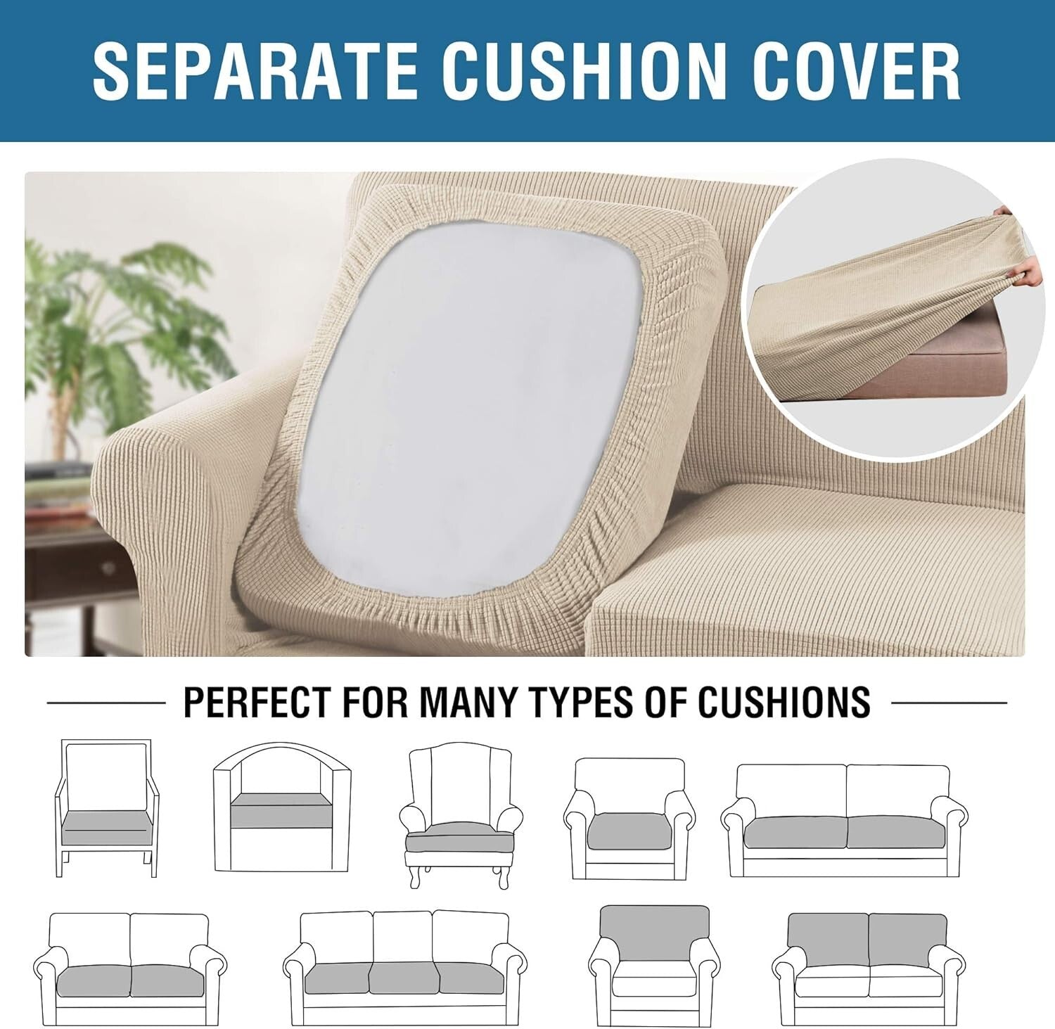 Durable Custom-Fit Stretch Sofa Slipcovers in Natural for Chic Living Room Style