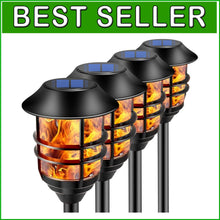 Load image into Gallery viewer, Stainless Steel Solar Torches with Flickering Flame - Adjustable Heights, 4-Pack