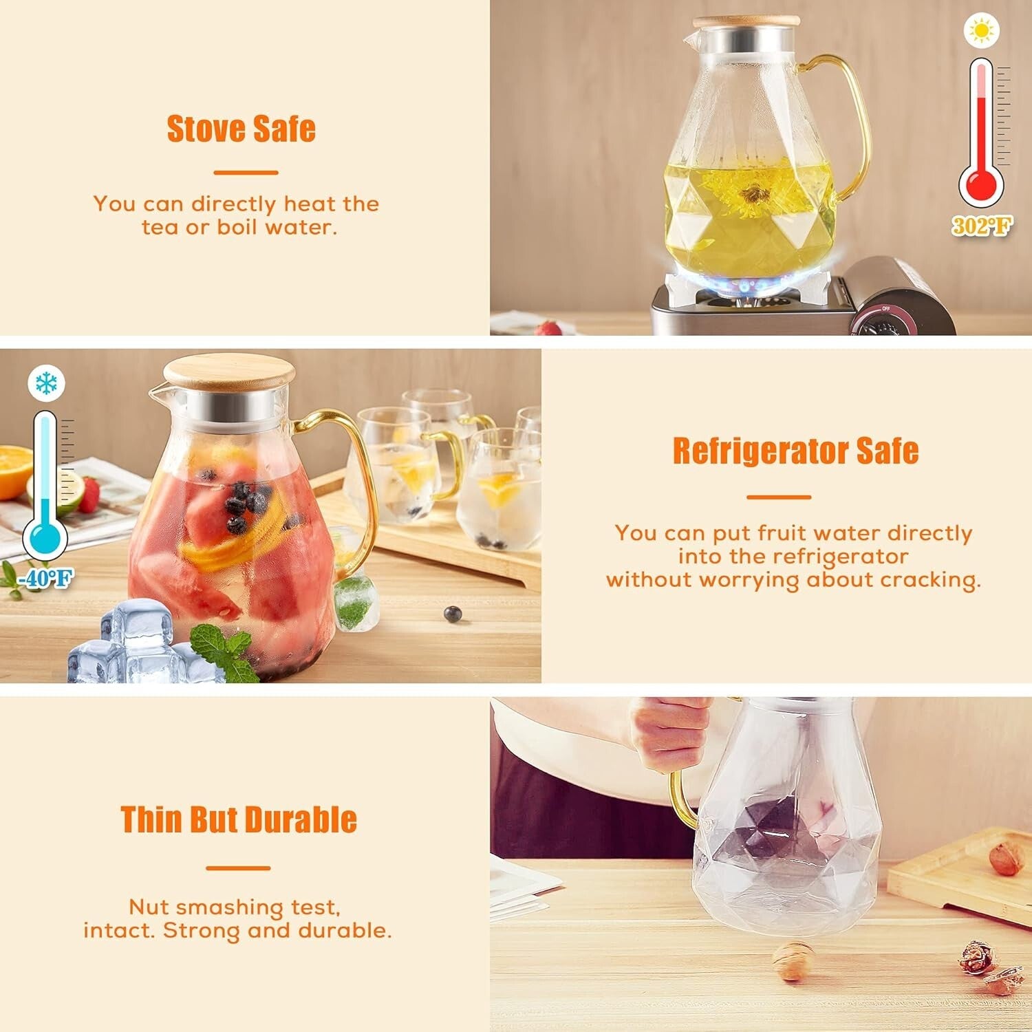 Diamond Design 68 oz Glass Water Pitcher with 4 Cups - Perfect for Entertaining