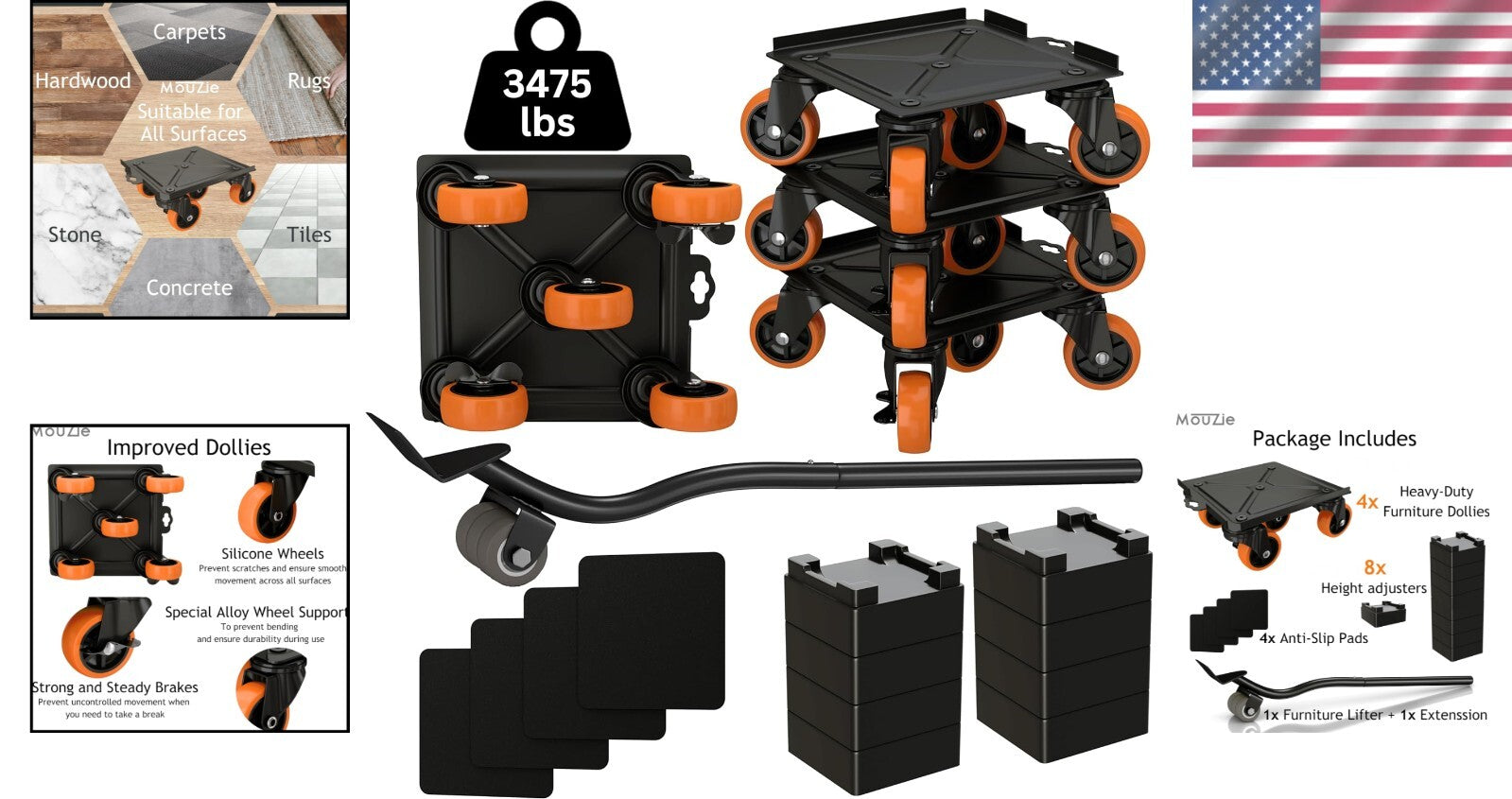 5-Wheel Heavy Duty Furniture Lifter with Anti-Slip Pads - Ideal for Safe Moving