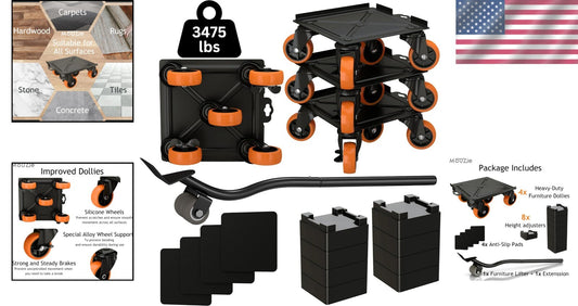 5-Wheel Heavy Duty Furniture Lifter with Anti-Slip Pads - Ideal for Safe Moving