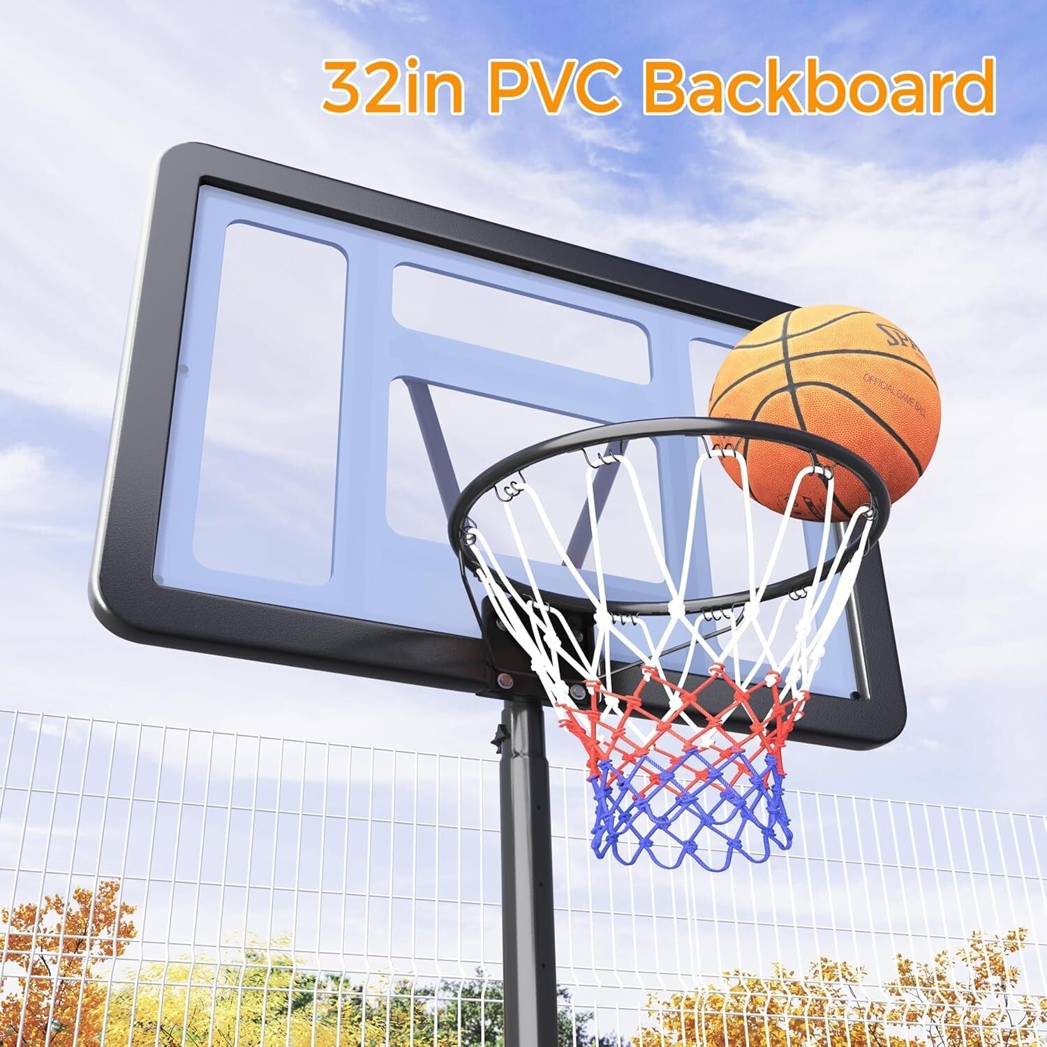 Durable Metal Portable Basketball Goal - Ideal for Kids & Teens, 32” Backboard