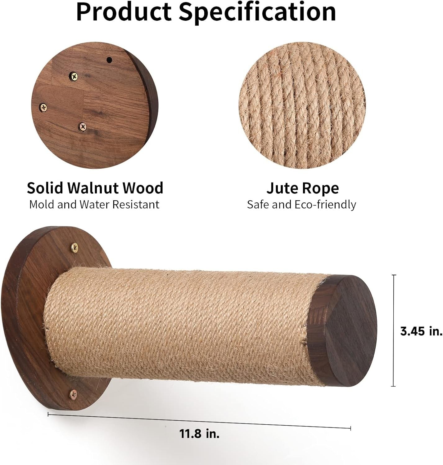 Indoor Cat Wall Shelves - 11.8” Walnut Stairs with Jute Scratch Surface - 2 Sets