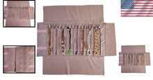 Load image into Gallery viewer, Elegant Portable Jewelry Roll in Embroidery Pink Velvet - 16 Holder Capacity