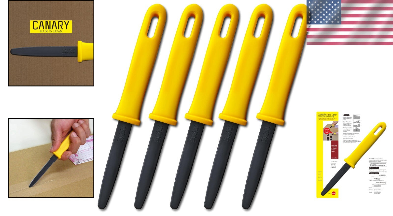 7.5-Inch Yellow Cardboard Cutter Set - Safety Design and Non-Stick Blade, 5 Pack