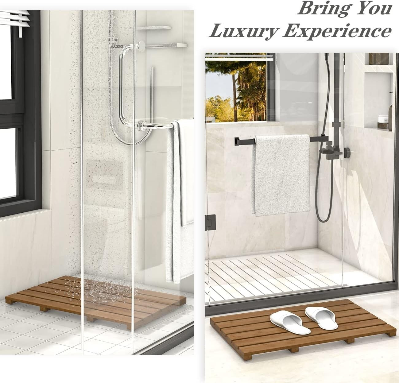 Eco-Friendly Walnut Bamboo Bath Mat - Non-Slip Waterproof for Showers & Beach