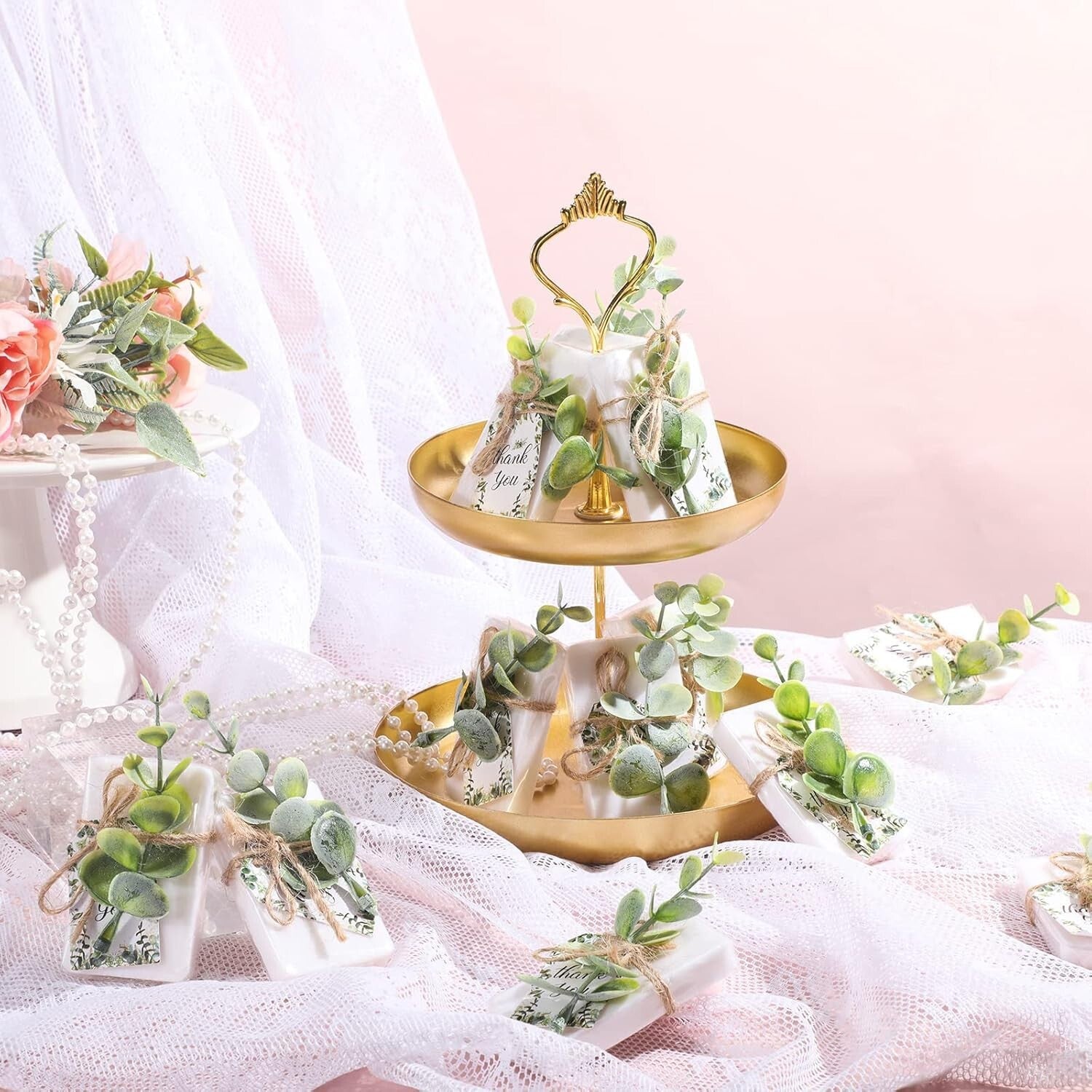 Charming 100-piece Mini Soap Favors with Eucalyptus Picks for Special Events