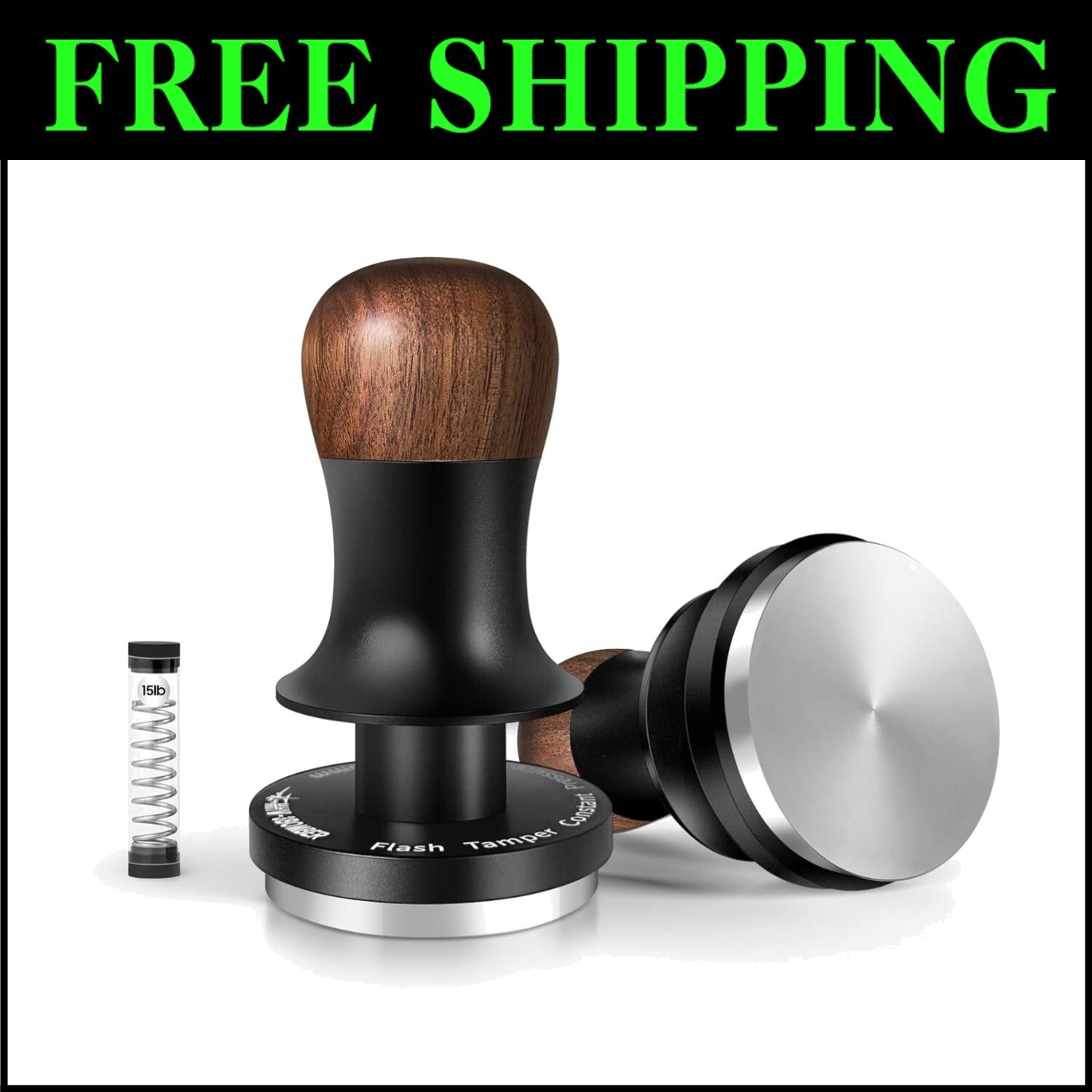 Elegant 58.5mm Espresso Tamper with Comfortable Walnut Handle & Pressure Gauge