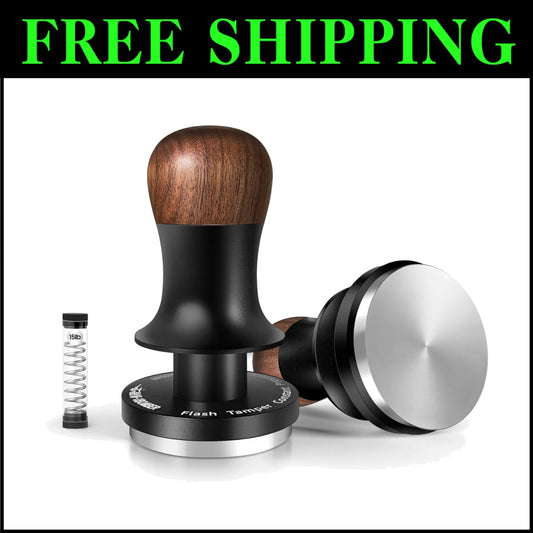 Elegant 58.5mm Espresso Tamper with Comfortable Walnut Handle & Pressure Gauge