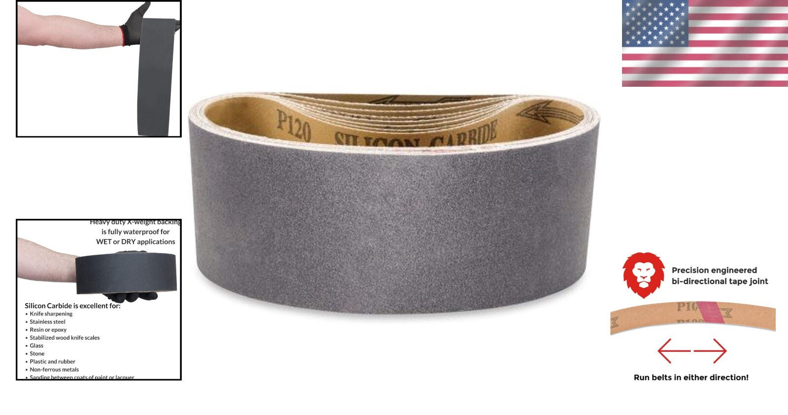 8-Pack 3x21 Inch 24 Grit Silicon Carbide Sanding Belts - Waterproof Durability