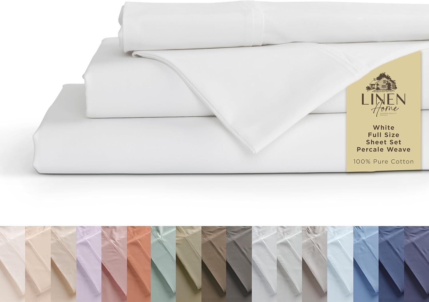 Crisp and Cool Full Size 100% Cotton Percale Sheets, Deep Pocket - 4 Piece Set